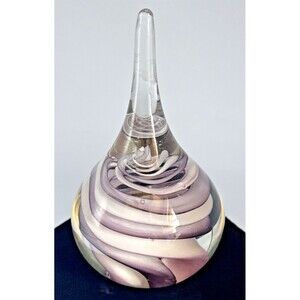 Two's Company Spirals/Swirl Purple/Pink Teardrop Art Glass Paperweight/Decor 5"
